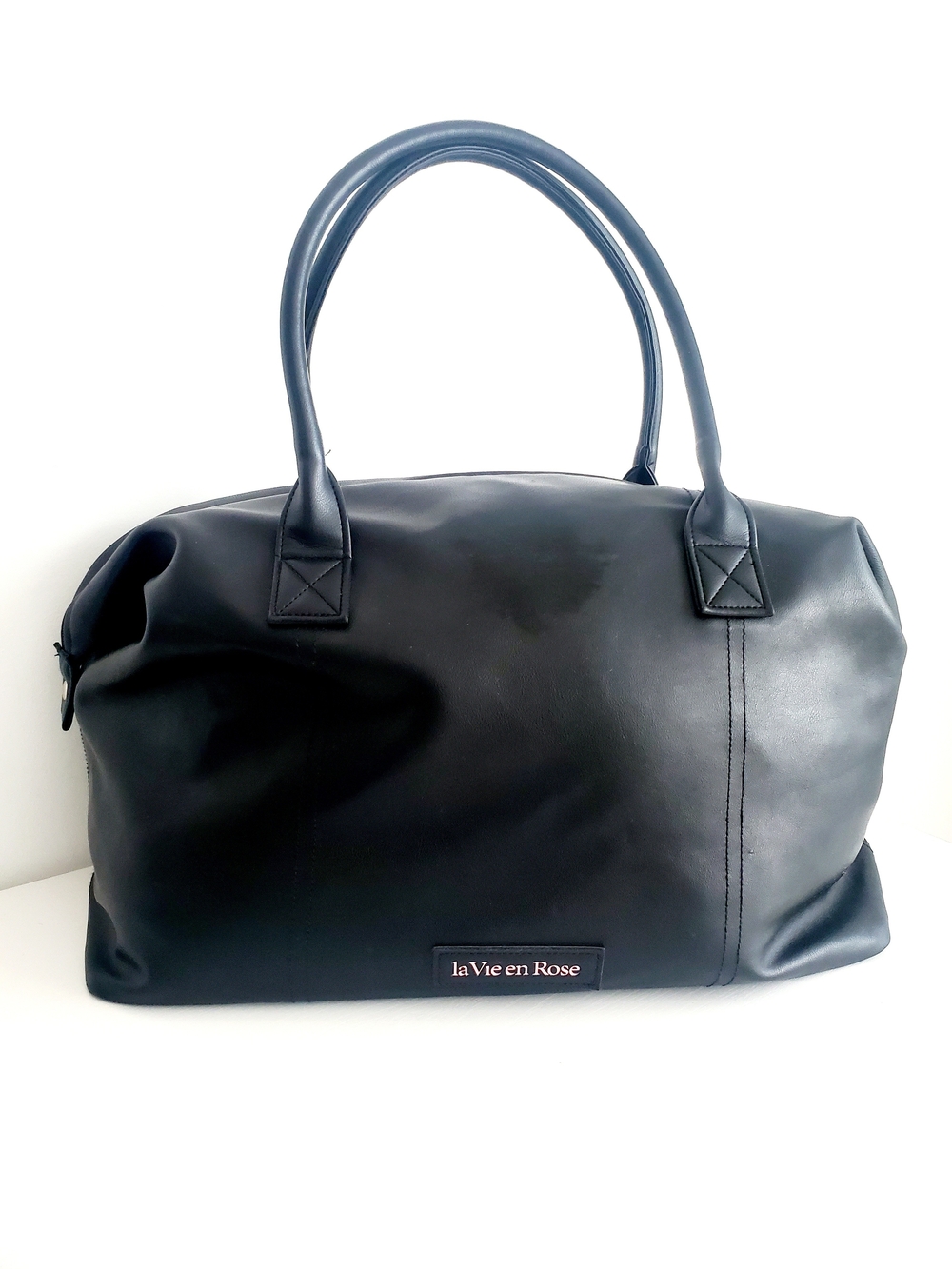 La Vie En Rose Black Vegan Leather Travel Tote Bag